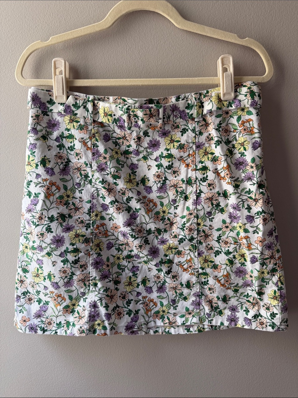 LOFT White Floral Mini Skirt with Purple, Green & Yellow